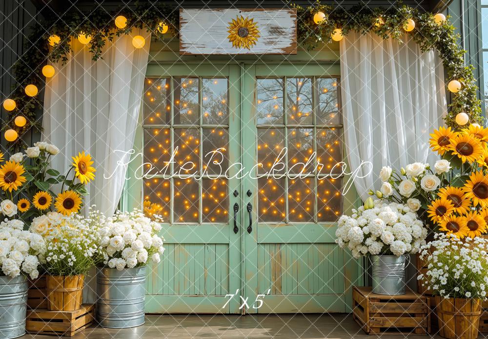 Kate Green Door Flowers Bokeh Backdrop Designed by Mini MakeBelieve
