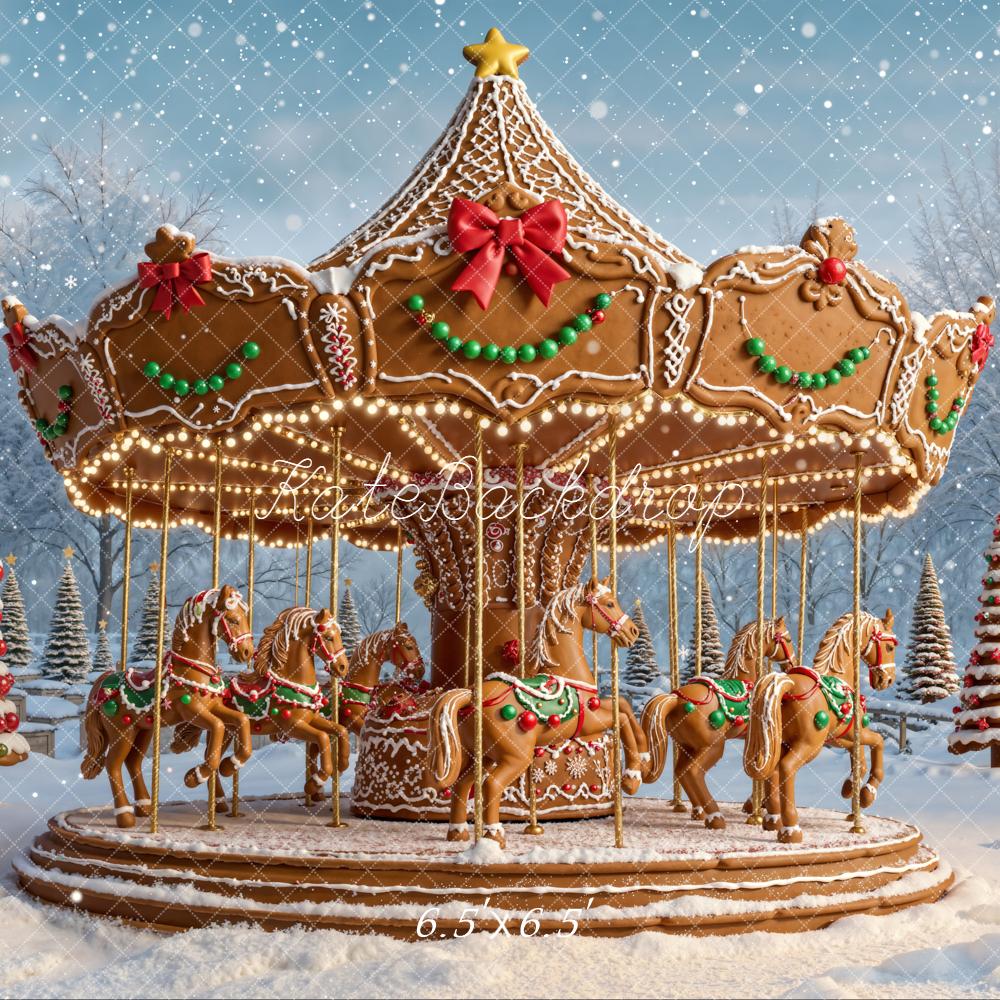 Kate Christmas Carousel Gingerbread Backdrop Designed by Emetselch