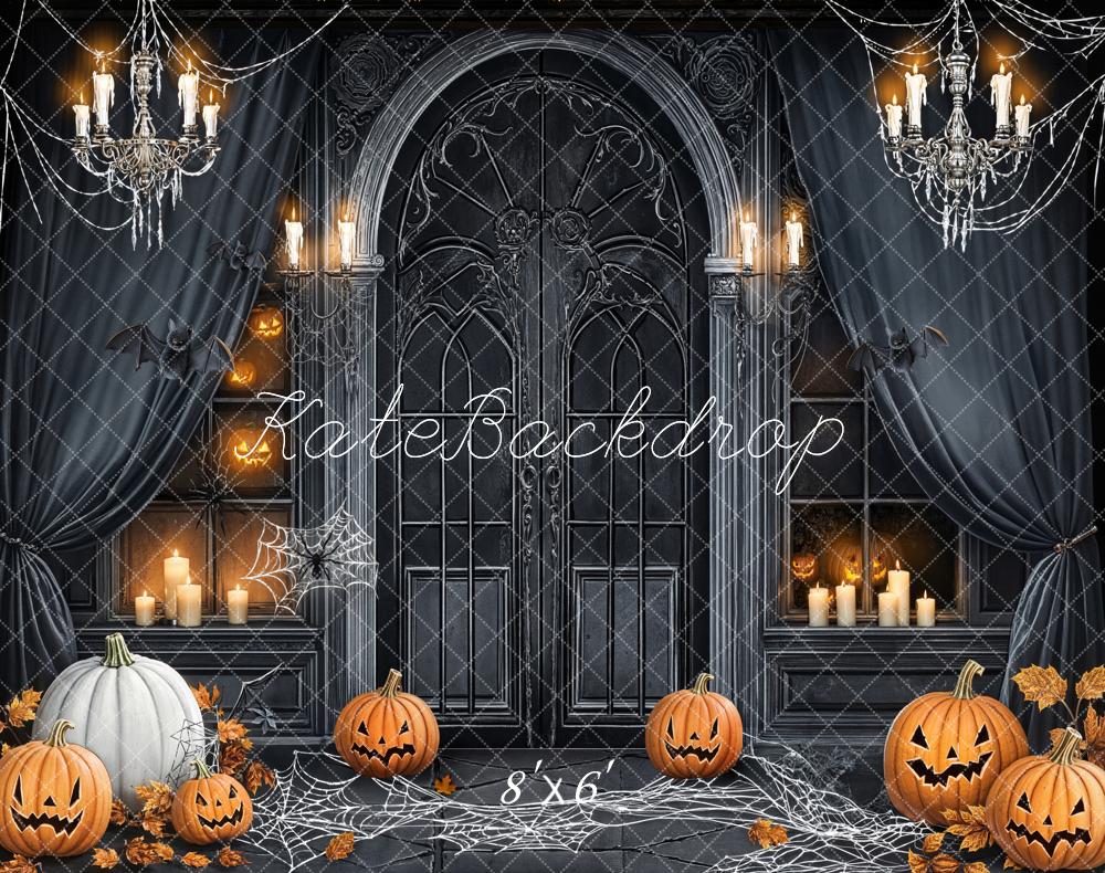 Kate Halloween Pumpkins Spiderwebs Fleece Backdrop Designed by Chain - Kate Backdrop AU