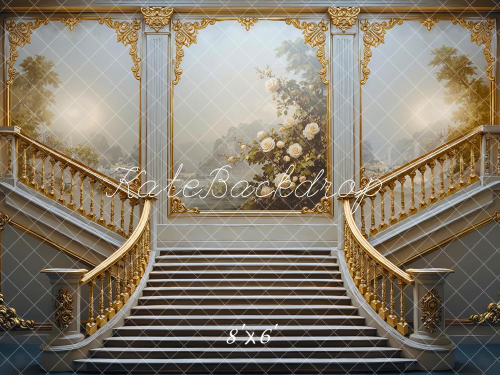 Kate Cascading Stairs Gold Ornate Backdrop Designed by Mini MakeBelieve