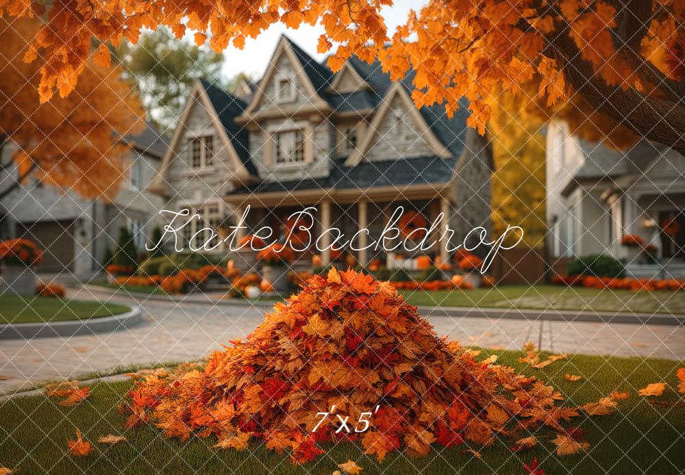 Kate Autumn Leaves Pile Front Yard House Backdrop Designed by Mini MakeBelieve