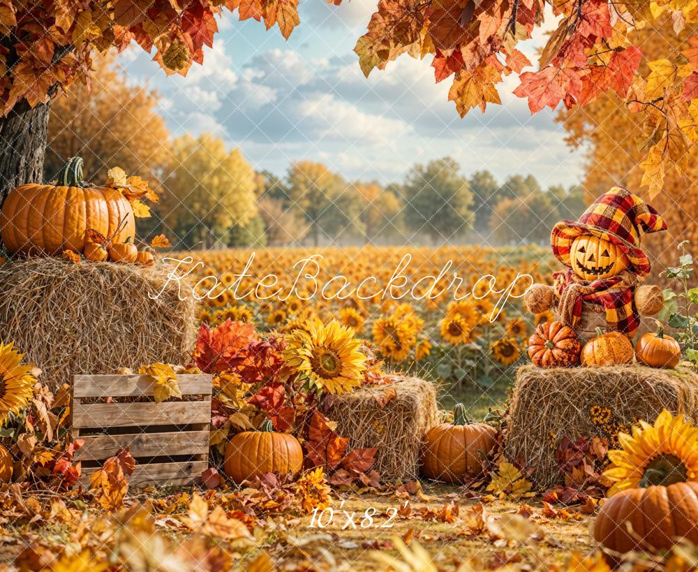 Kate Autumn Pumpkin Sunflowers Hay Backdrop Designed by Emetselch - Kate Backdrop AU