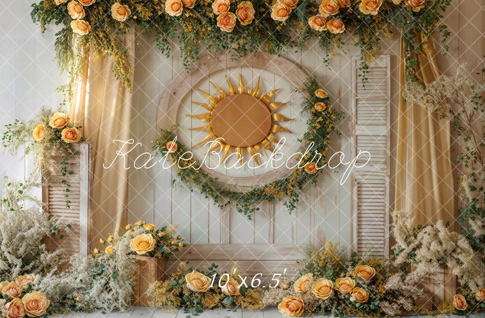 Kate Sun Wreath Yellow Roses Vintage Fleece Backdrop Designed by Emetselch - Kate Backdrop AU