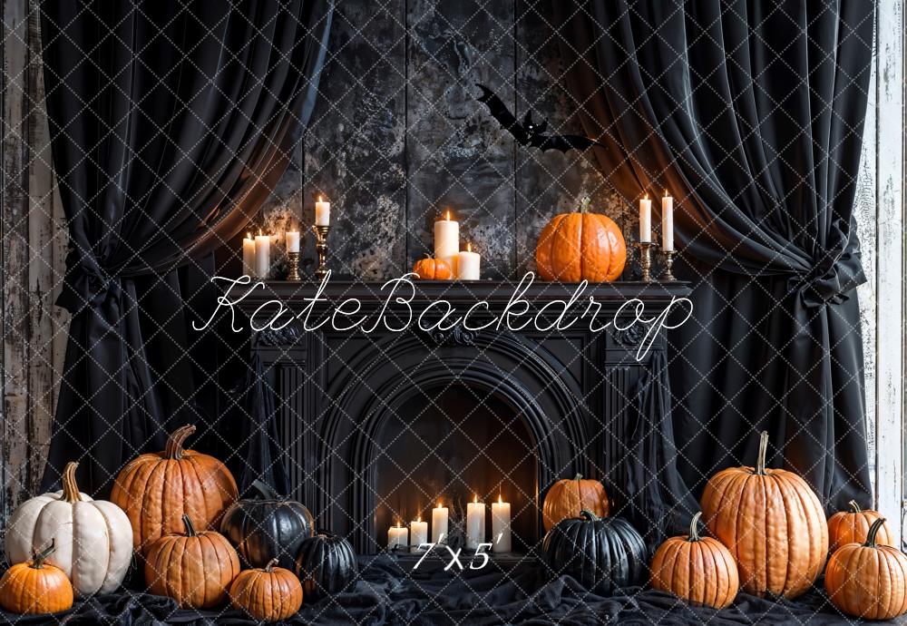 Kate Halloween Pumpkins Black Fireplace Backdrop Designed by Emetselch - Kate Backdrop AU