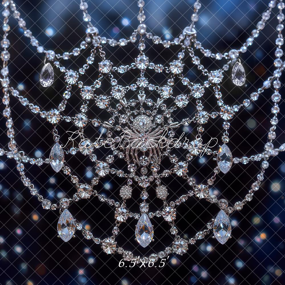 Kate Crystal Spider Web Blue Bokeh Backdrop Designed by Mini MakeBelieve
