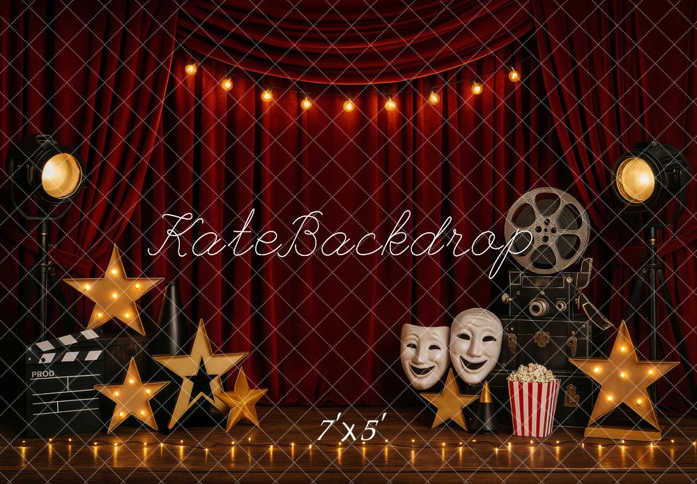 Kate Red Curtains Spotlights Movie Elements Backdrop Designed by Patty Roberts