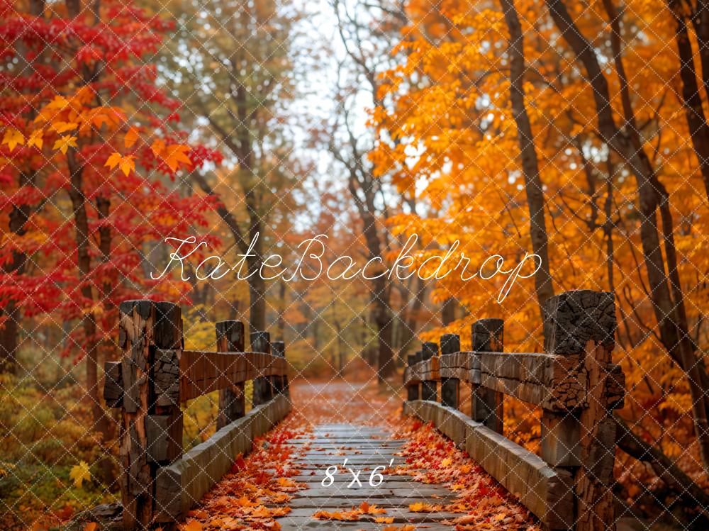Kate Autumn Bridge Wooden Pathway Backdrop Designed by Emetselch