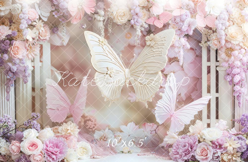 Kate Butterfly Floral Fleece Backdrop Designed by Chain - Kate Backdrop AU