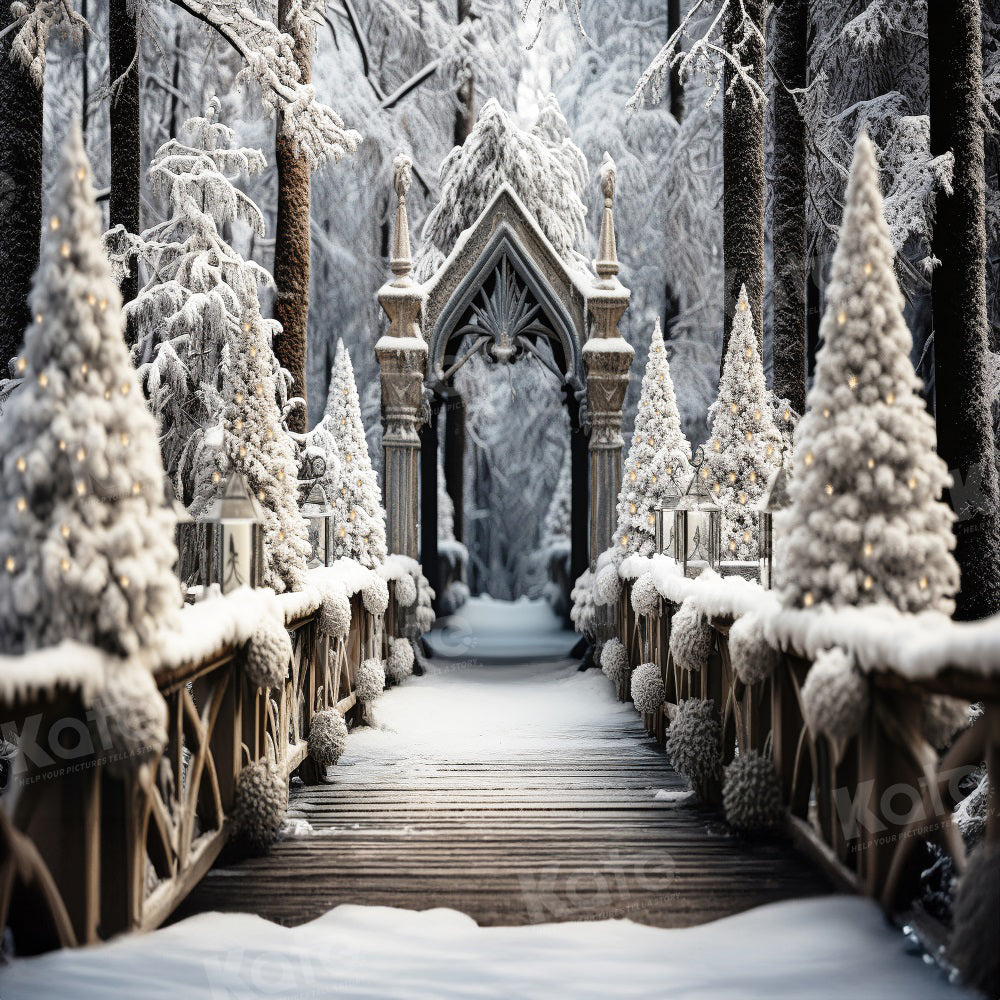Kate Winter Forest Bridge Snow Trees Backdrop Designed by Emetselch - Kate Backdrop AU