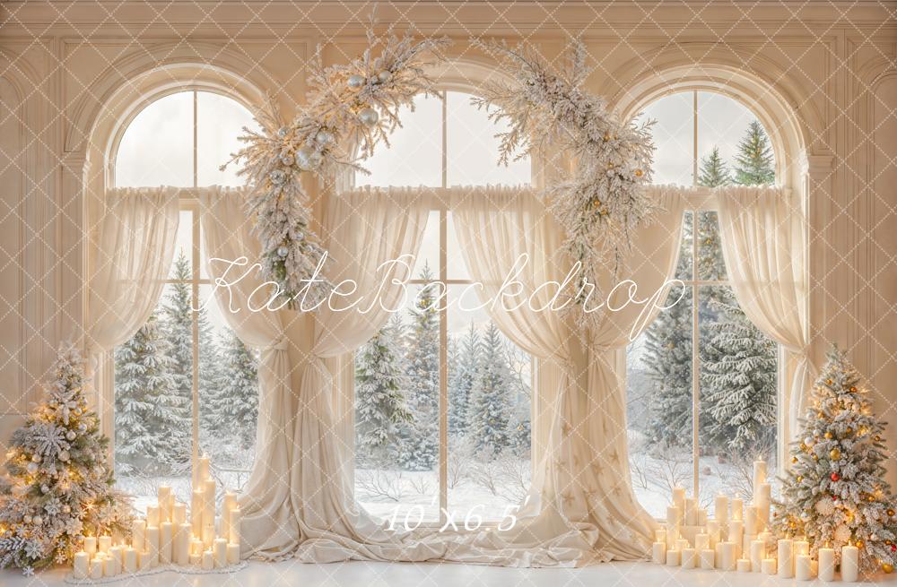 Kate Christmas Window Snow Trees Candles Fleece Backdrop Designed by Emetselch - Kate Backdrop AU