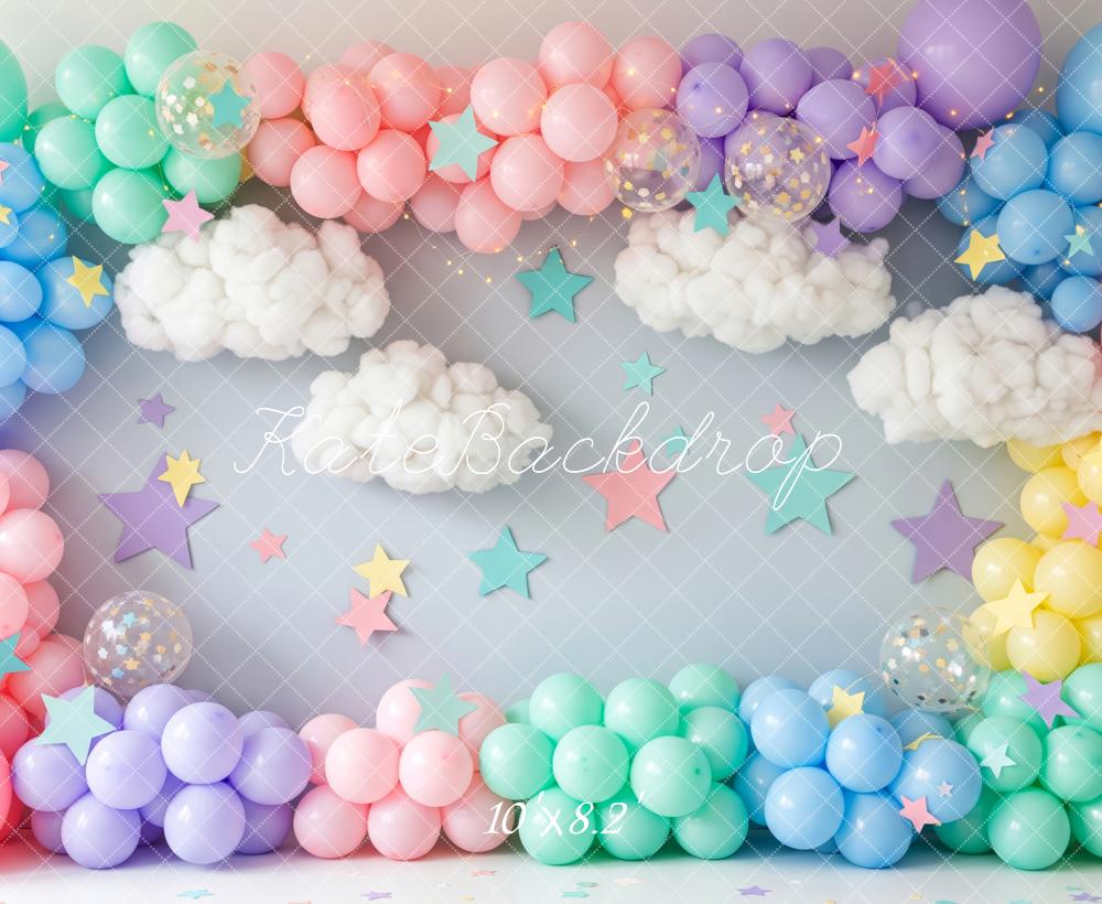 Kate Colorful Balloons Clouds Birthday Backdrop Designed by Patty Roberts