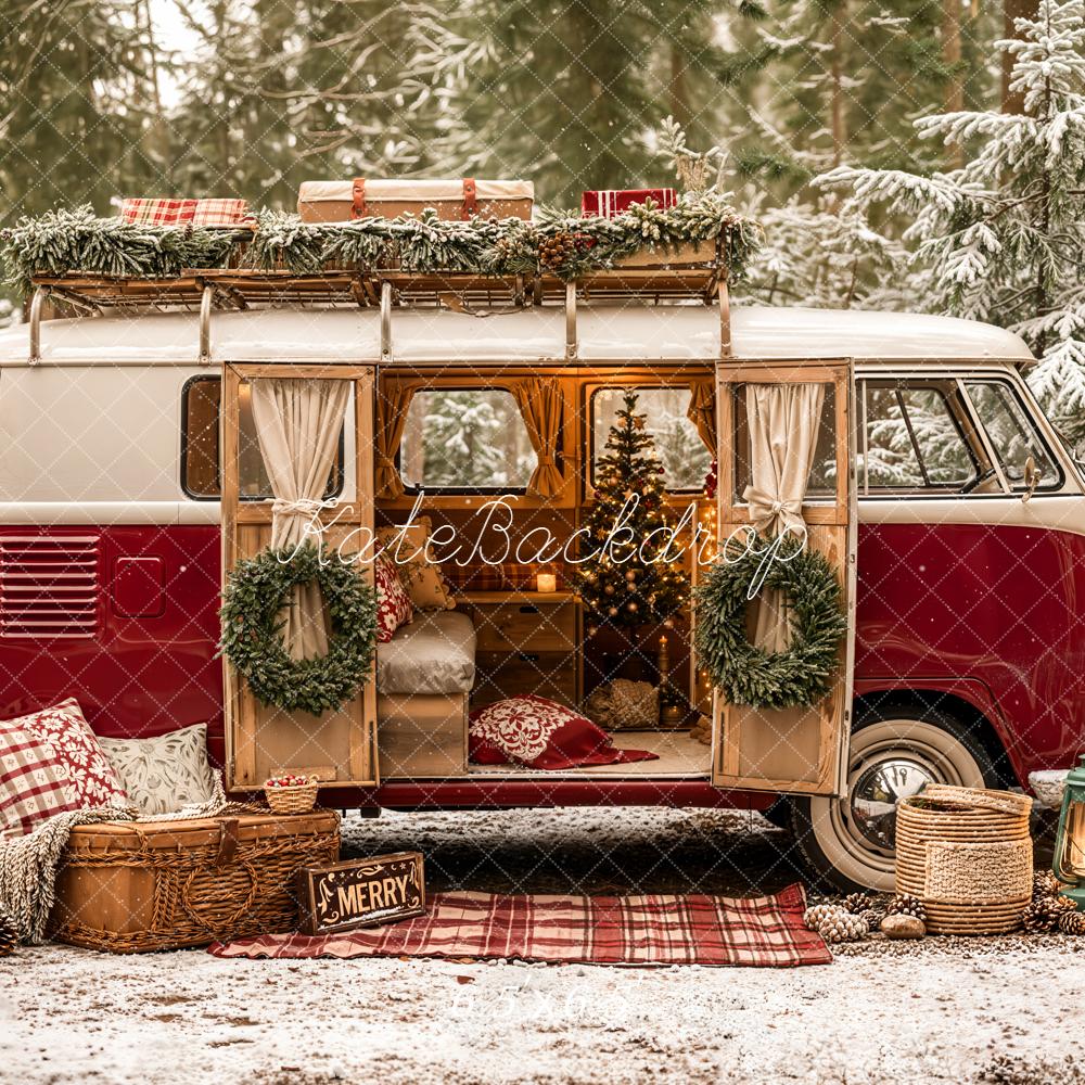 Kate Christmas Campervan Pine Trees Decor Backdrop Designed by Emetselch