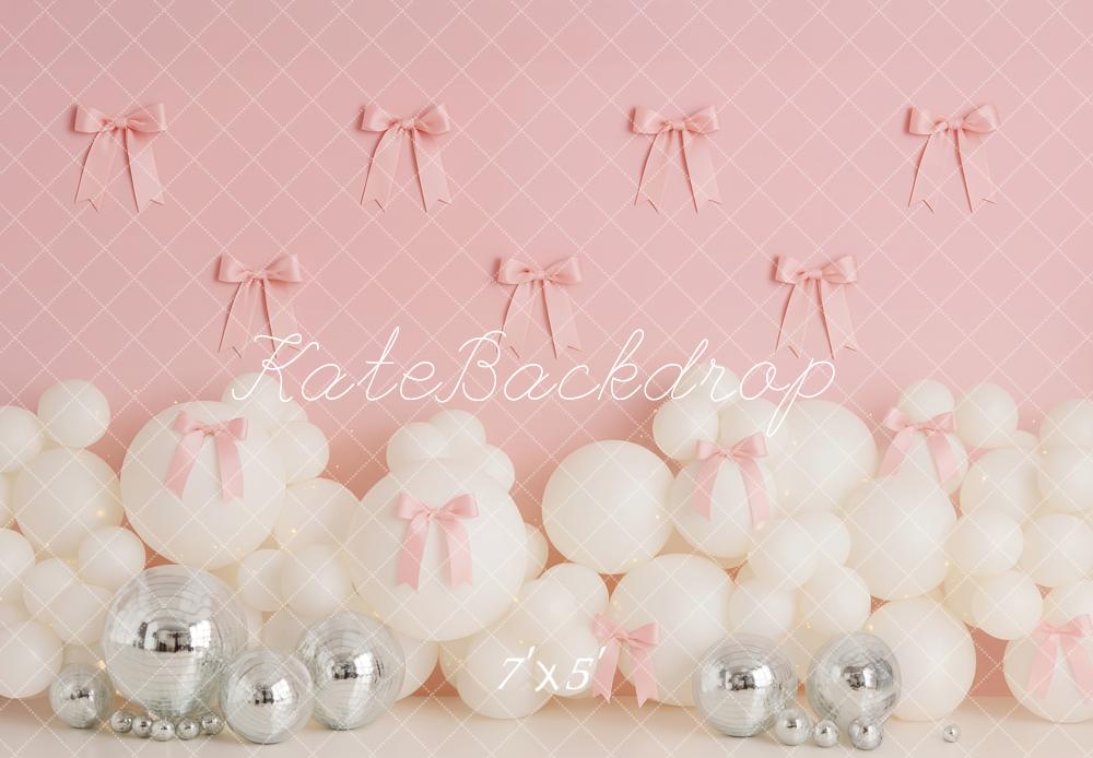Kate Pink Bows White Balloons Backdrop Designed by Patty Roberts - Kate Backdrop AU