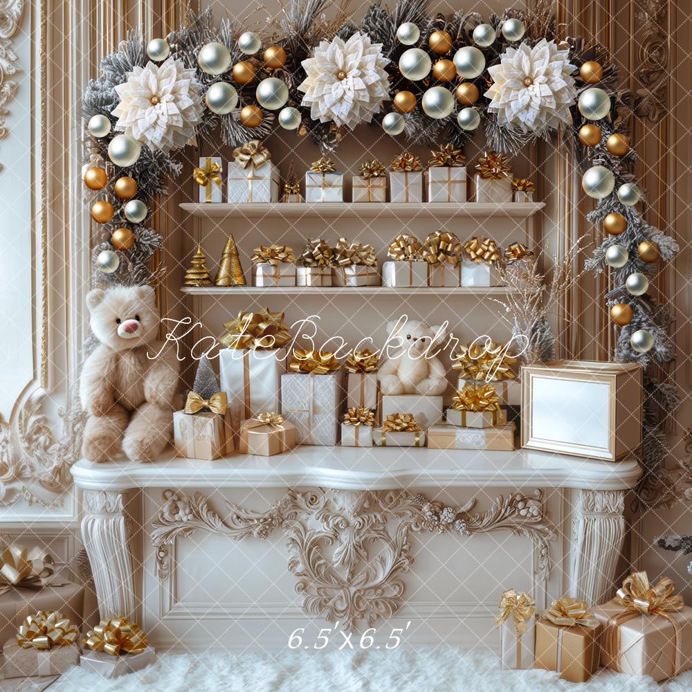 Kate Christmas Gold White Presents Shelf Garland Backdrop Designed by Mini MakeBelieve - Kate Backdrop AU