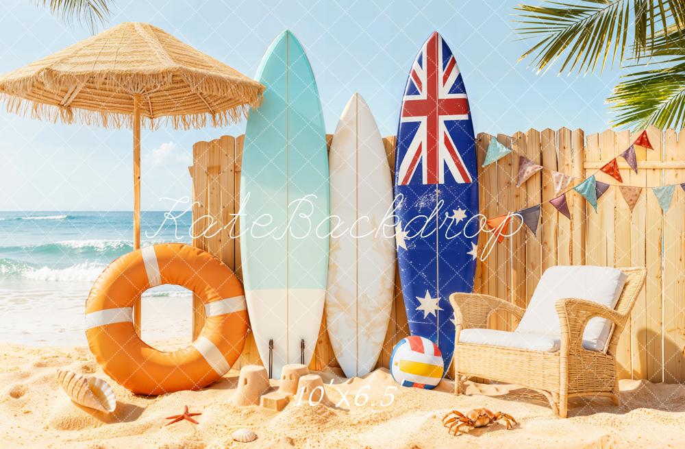 Kate Summer Beach Surfboards Umbrella Sand Backdrop Designed by Emetselch