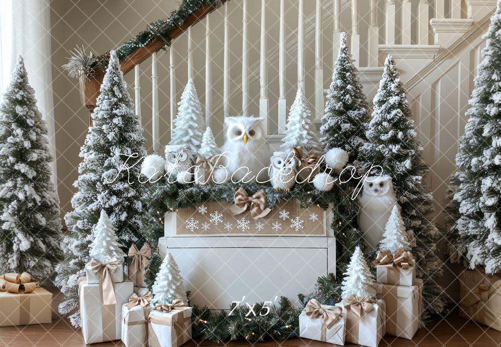 Kate Christmas Trees Owls Backdrop Designed by Mini MakeBelieve - Kate Backdrop AU
