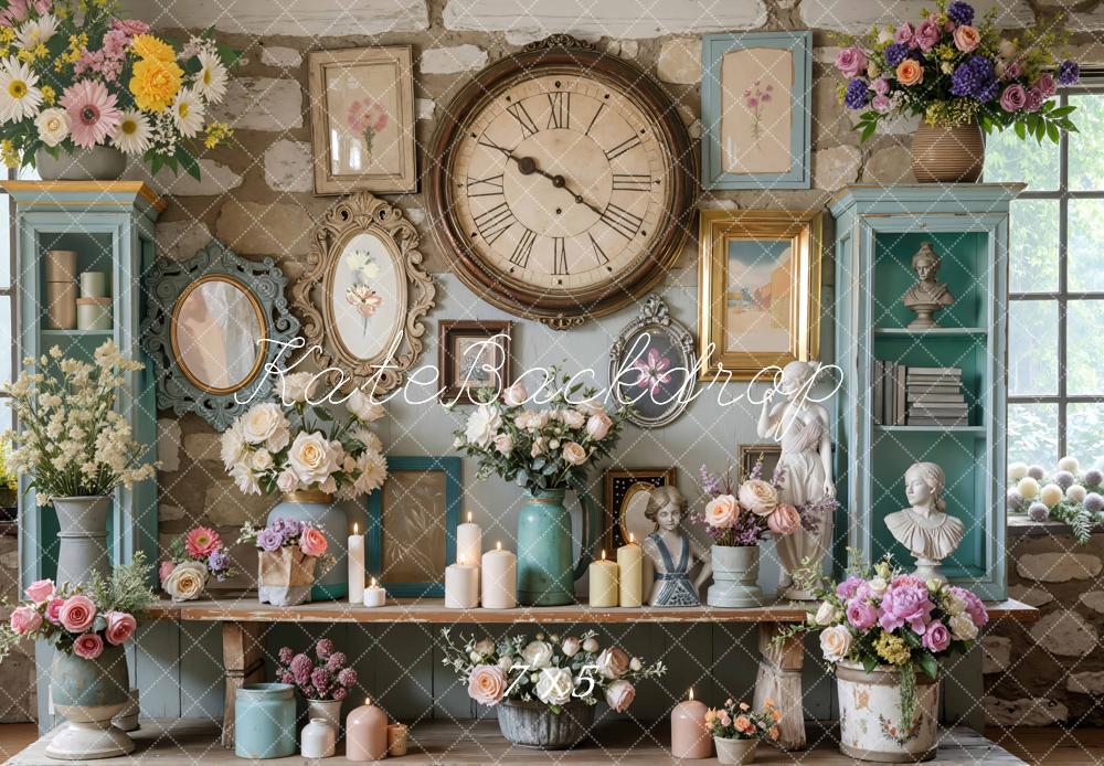Kate Vintage Spring Clock Cabinets Backdrop Designed by Mini MakeBelieve