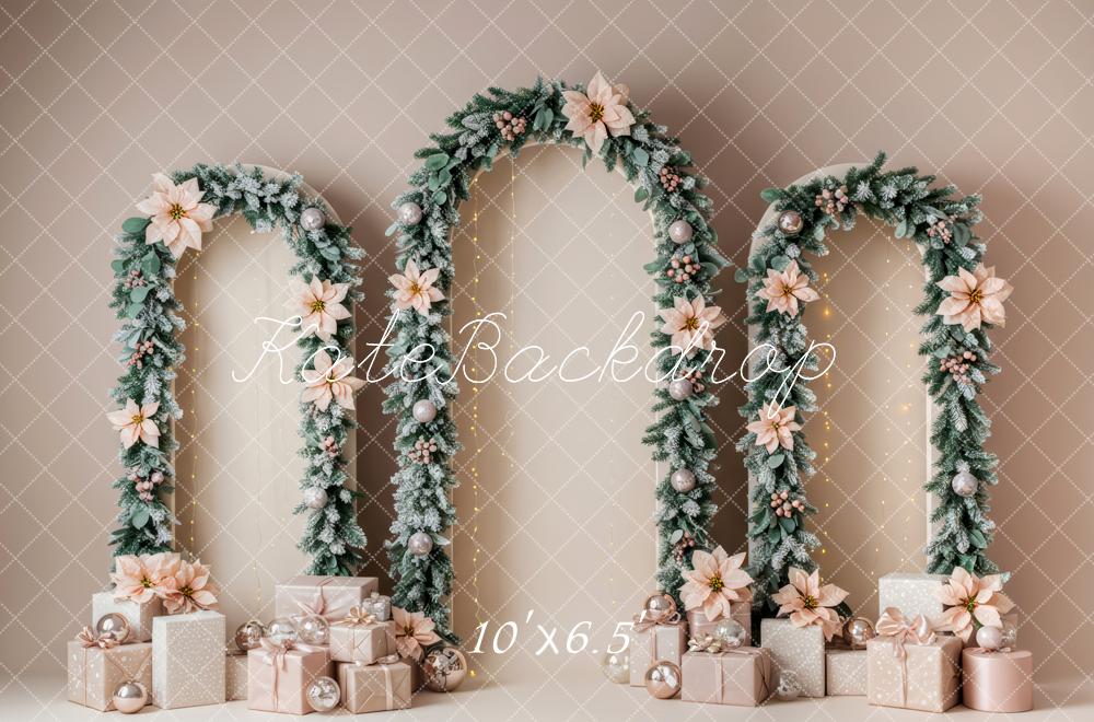 Kate Christmas Flower Arch Presents Backdrop Designed by Patty Roberts