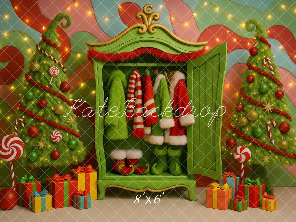 Kate Christmas Candy Trees Wardrobe Presents Backdrop Designed by Ashley Paul