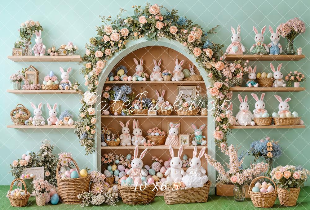 Kate Easter Bunny Arch Shelves Fleece Backdrop Designed by Emetselch