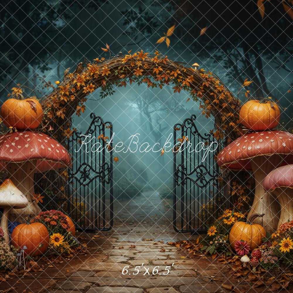 Kate Autumn Arch Pumpkins Mushrooms Path Backdrop Designed by Chain - Kate Backdrop AU