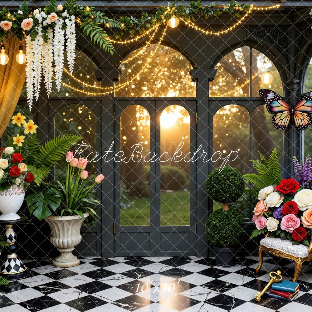 Kate Spring Sunroom Flowers Clock Backdrop Designed by Mini MakeBelieve