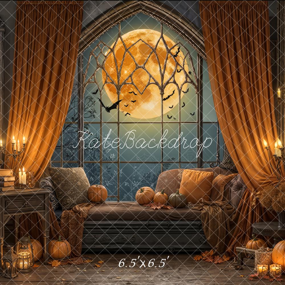 Kate Halloween Pumpkins Full Moon Gothic Window Backdrop Designed by Emetselch