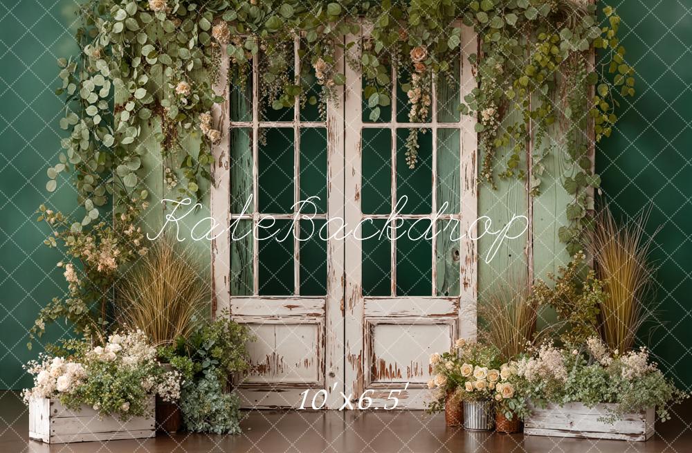 Kate Vintage Door Greenery Fleece Backdrop Designed by Emetselch