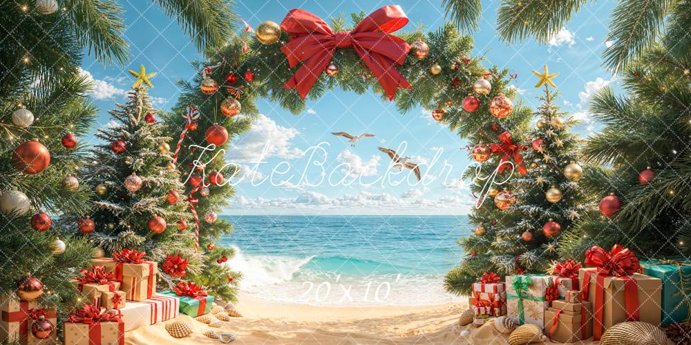 Kate Christmas Beach Trees Gifts Shells Backdrop Designed by Emetselch
