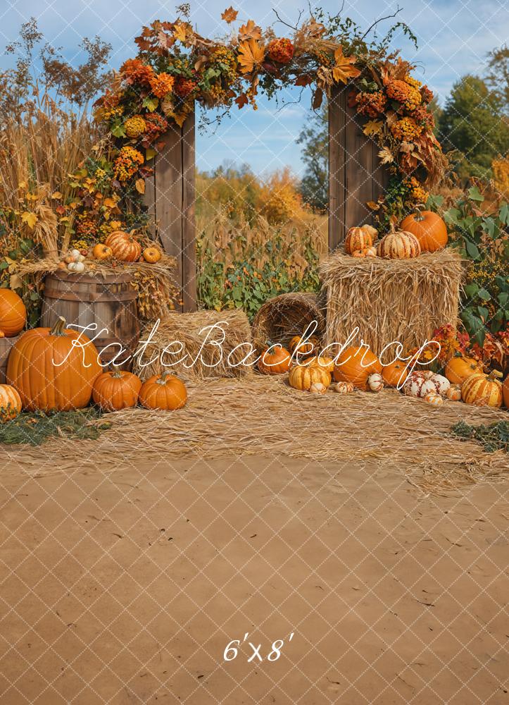Kate Autumn Pumpkins Hay Fleece Backdrop Designed by Emetselch - Kate Backdrop AU
