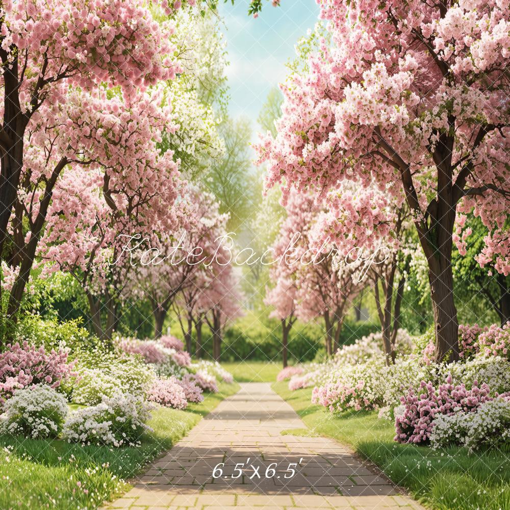 Kate Spring Pathway Pink Flower Trees Backdrop Designed by Emetselch - Kate Backdrop AU