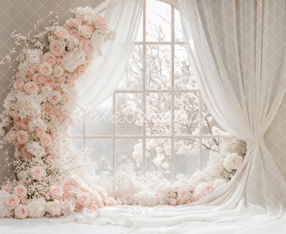 Kate Spring Flower Window Curtains Backdrop Designed by Emetselch