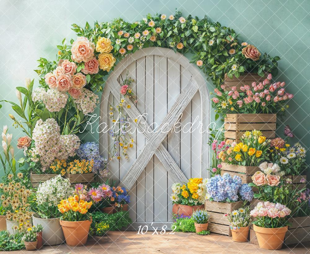 Kate Flower Arch Wooden Crates Spring Fleece Backdrop Designed by Emetselch