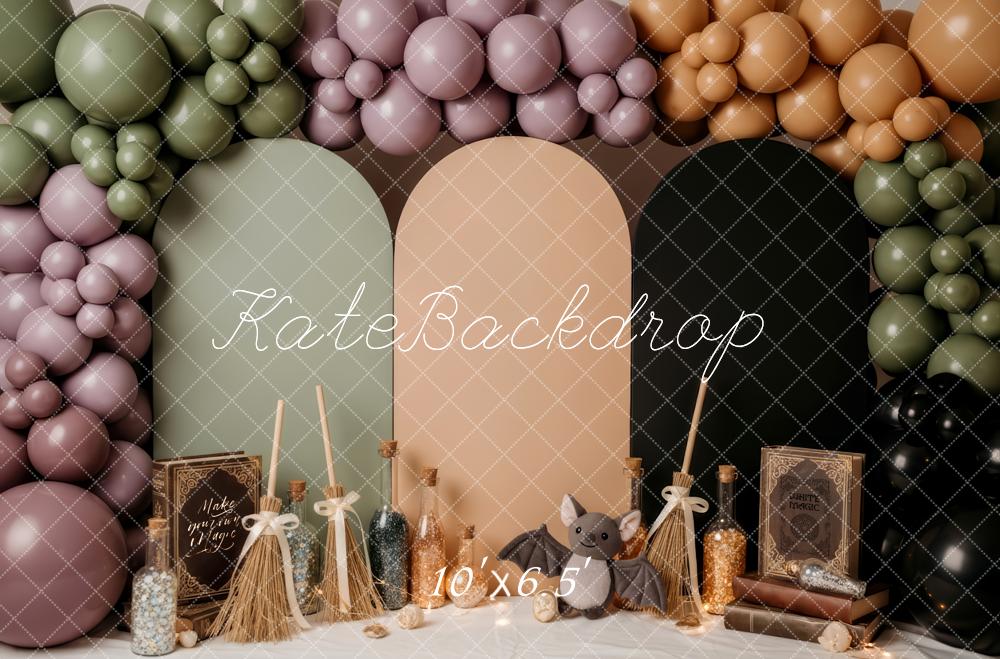 Kate Halloween Balloons Brooms Bat Backdrop Designed by Patty Roberts