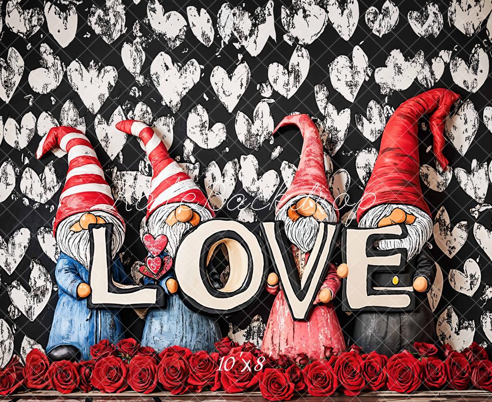Kate Love Gnomes Heart Pattern Fleece Backdrop Designed by Emetselch