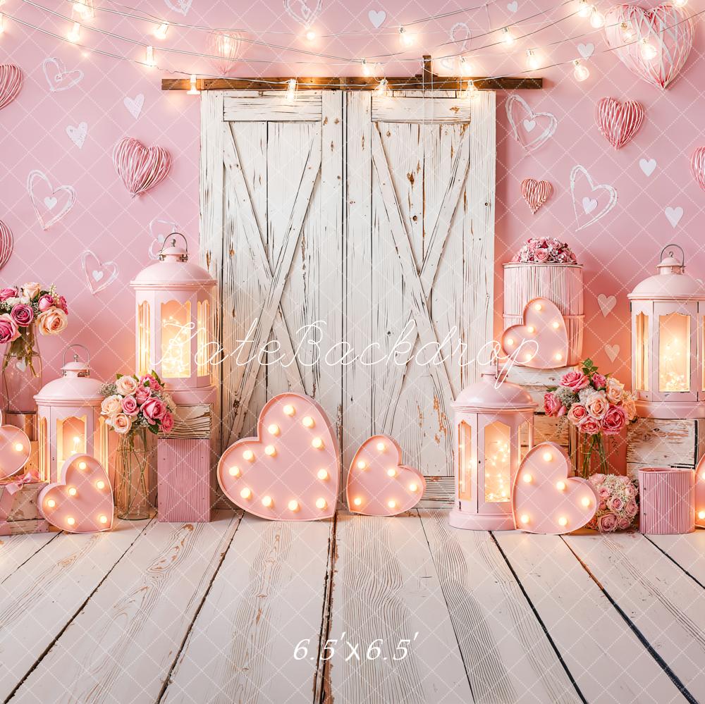 Kate Pink Hearts Barn Door Backdrop Designed by Emetselch