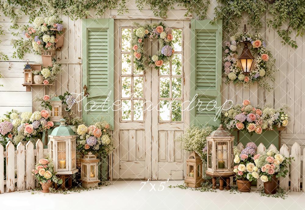 Kate Rustic Green Door Flower Spring Backdrop Designed by Emetselch