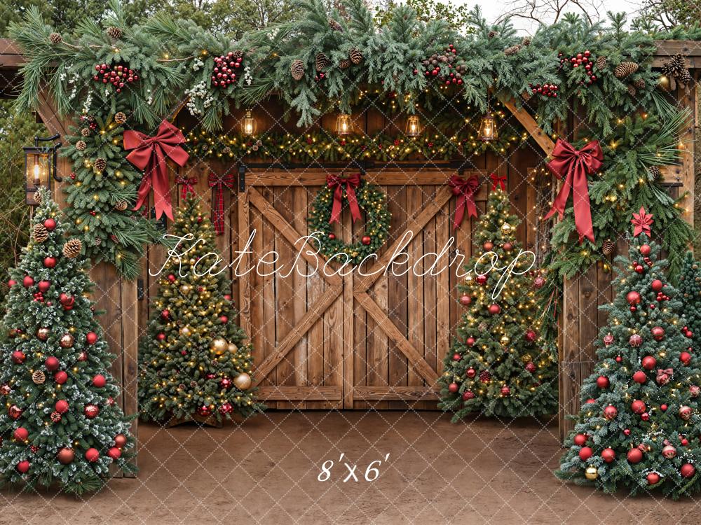 Kate Christmas Barn Door Fleece Backdrop Designed by Emetselch - Kate Backdrop AU