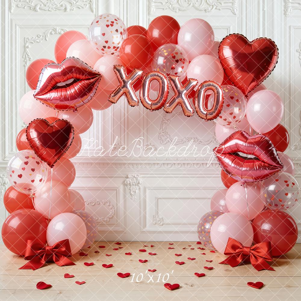Kate Valentines Balloon Arch Lips Hearts Backdrop Designed by Emetselch