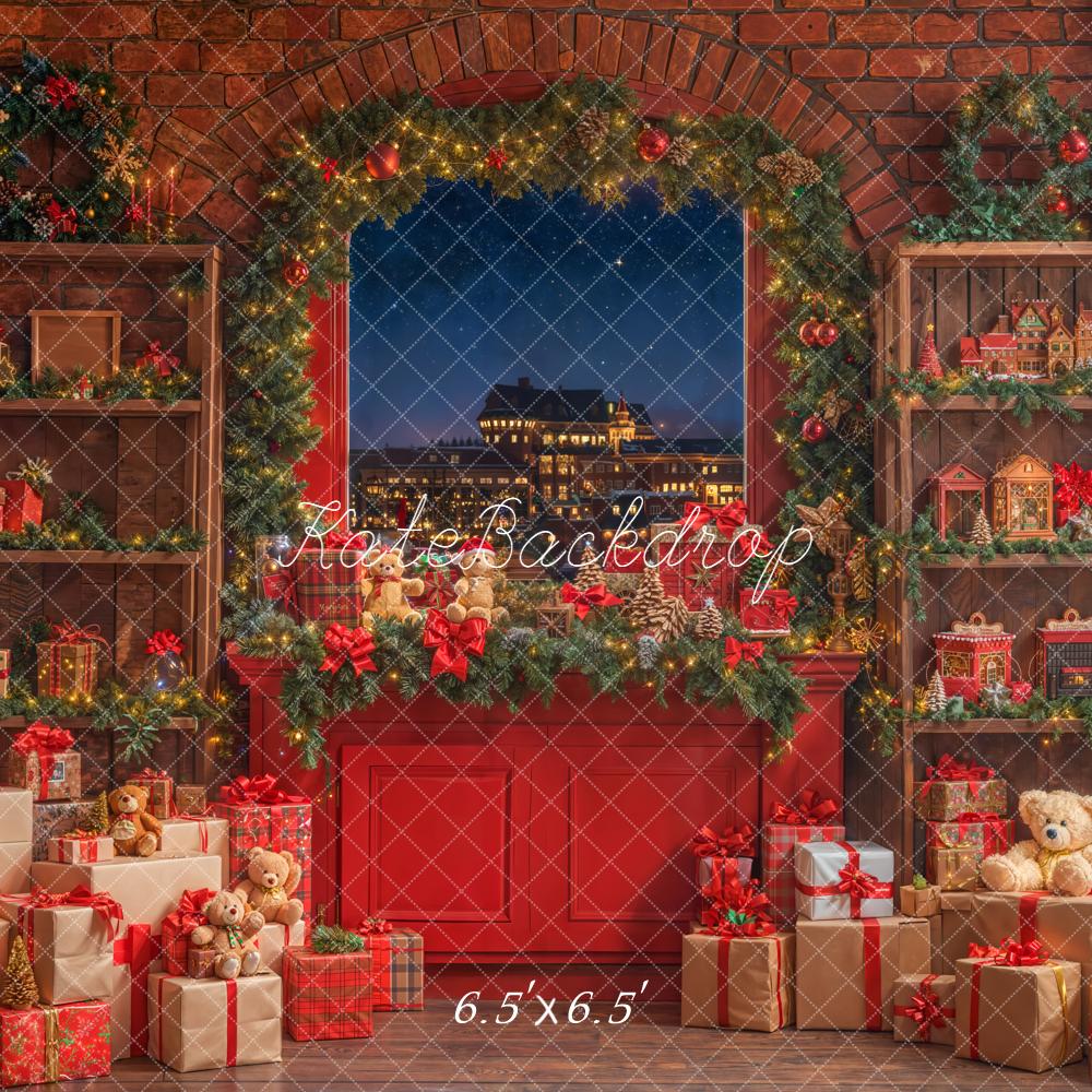 Kate Red Christmas Window Backdrop Designed by Emetselch