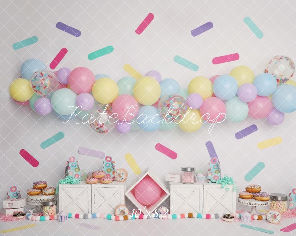 Kate Cake Smash Pastel Balloons Donuts Backdrop Designed by Melissa King