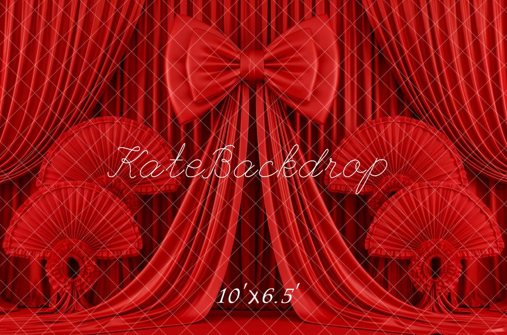 Kate Red Curtains Bow Fans Backdrop Designed by Patty Roberts