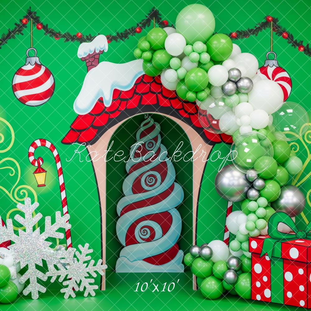 Kate Christmas Candy Cane Green Balloons Backdrop Designed by Patty Roberts