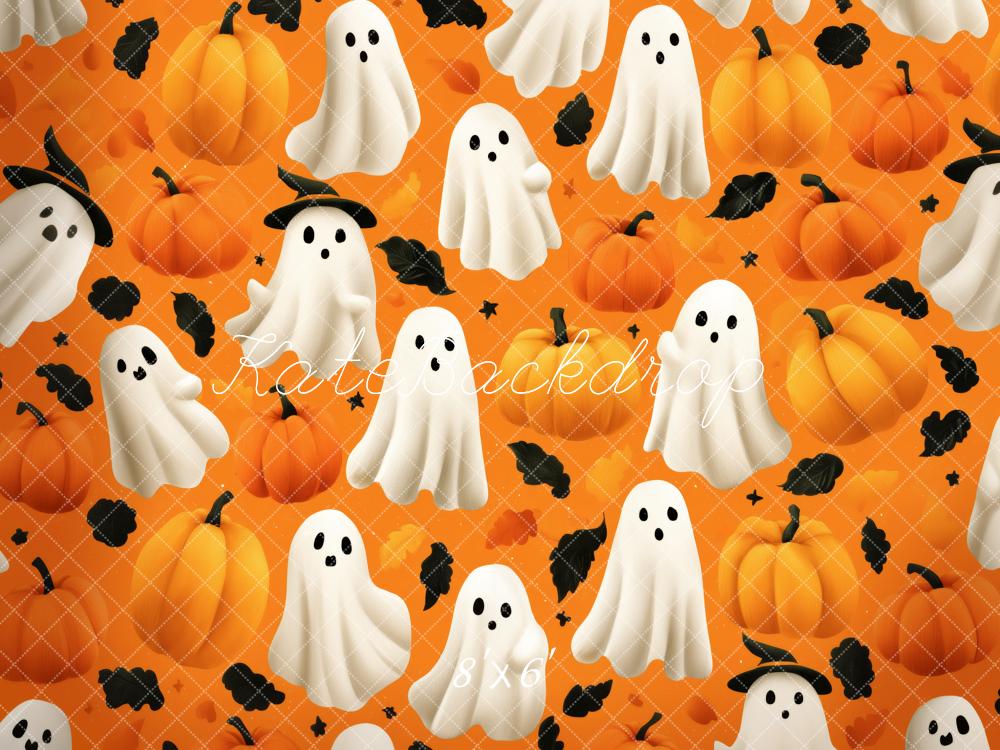 Kate Halloween Ghosts Pumpkins Orange Backdrop Designed by Patty Roberts - Kate Backdrop AU
