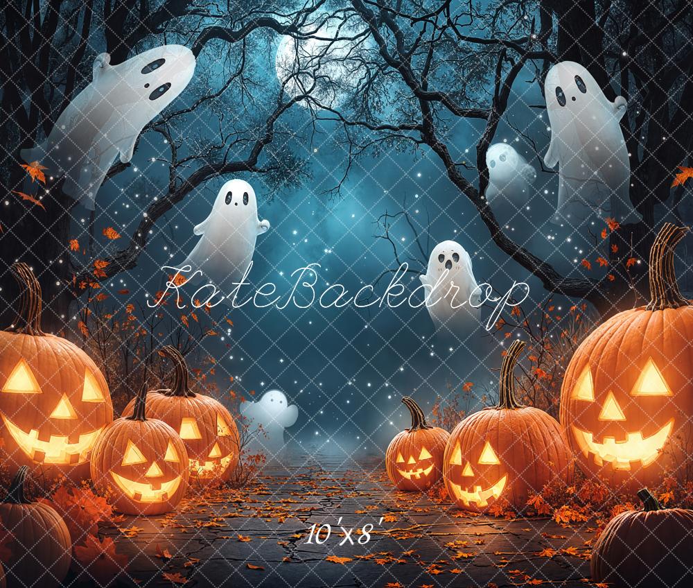Kate Halloween Pumpkins Ghosts Fleece Backdrop Designed by Chain - Kate Backdrop AU