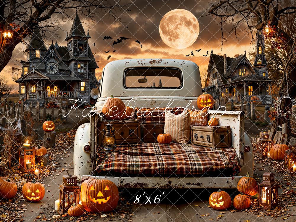 Kate Halloween Truck Haunted House Fleece Backdrop Designed by Emetselch - Kate Backdrop AU