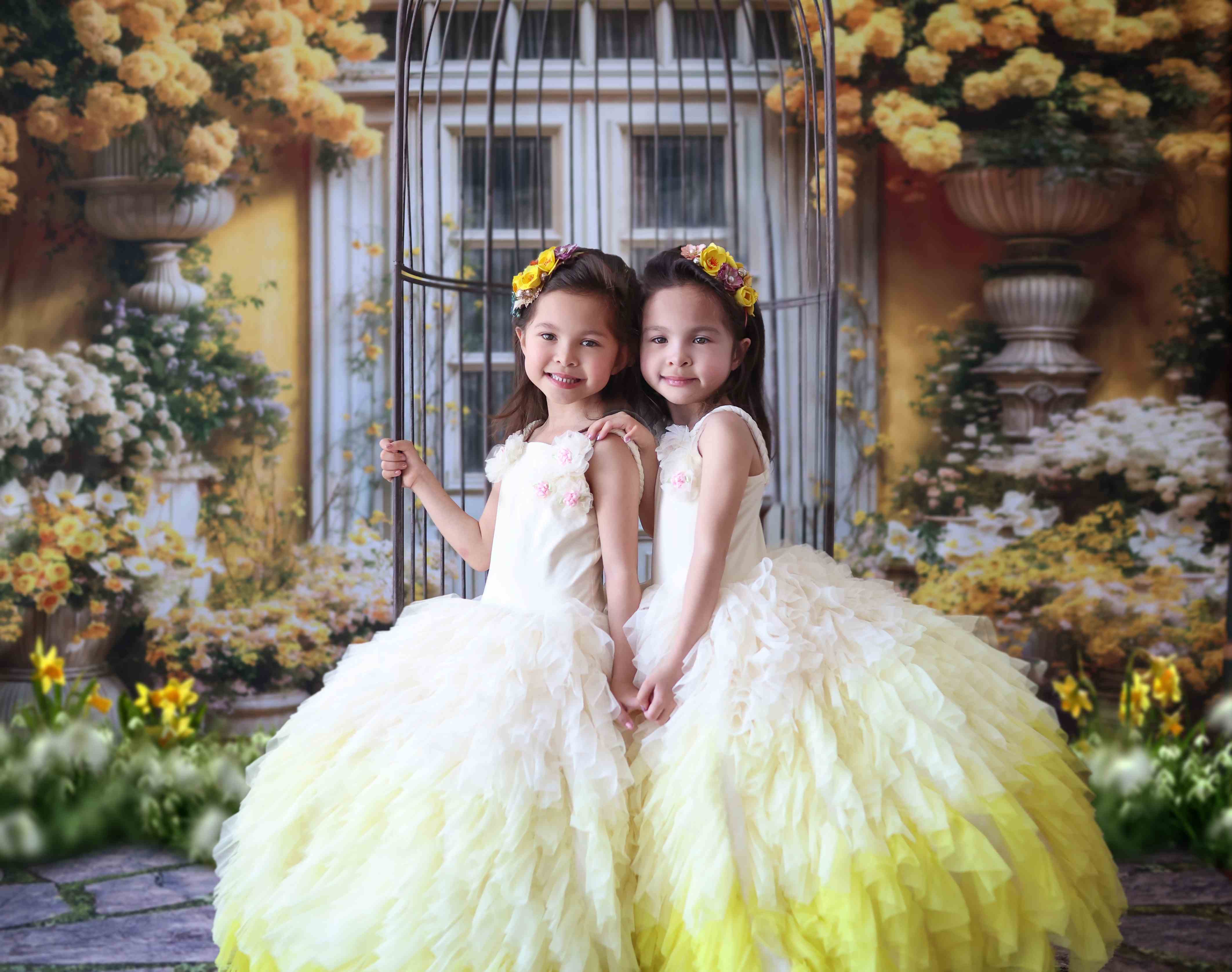 Kate Yellow Flowers Spring Wooden Door Backdrop Designed by Emetselch - Kate Backdrop AU