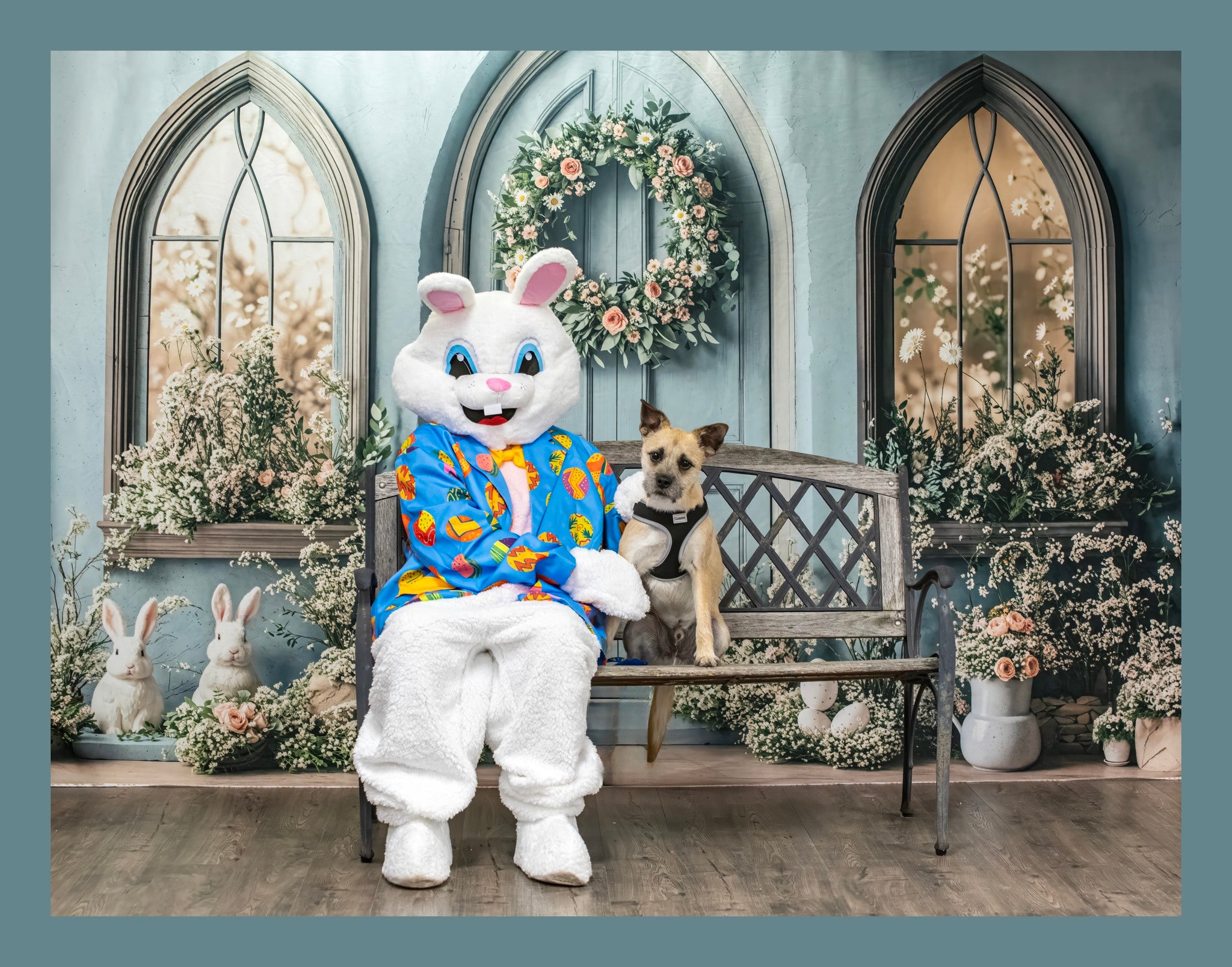 Kate Easter Bunny Floral Blue Door Backdrop Designed by Emetselch