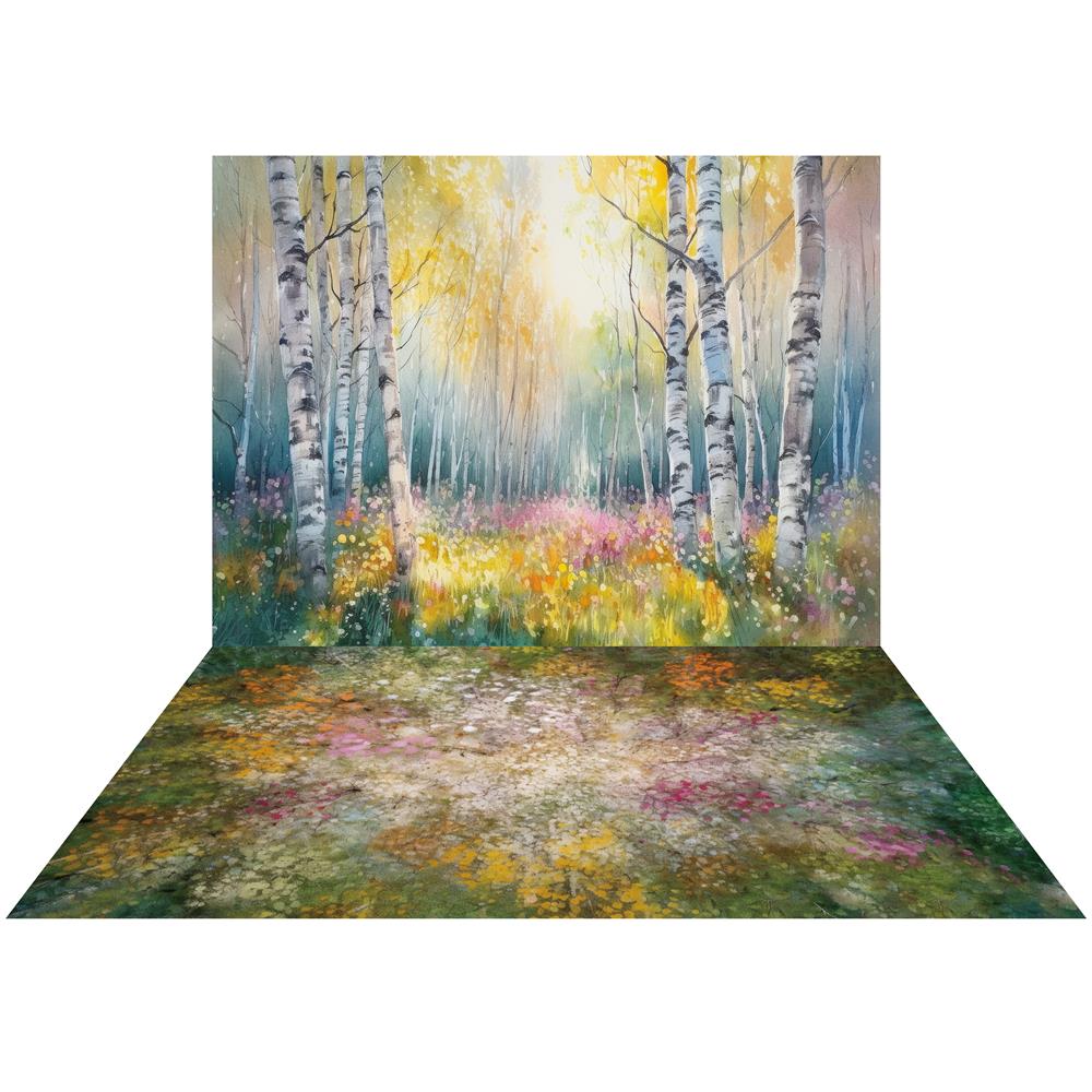 Kate Watercolor Spring Forest Backdrop+Colorful Spring Floor Designed by Mandy Ringe Photography