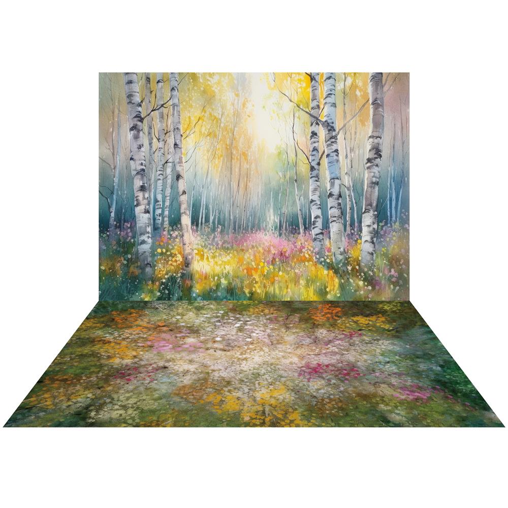 Kate Watercolor Spring Forest Backdrop+Colorful Spring Floor Designed by Mandy Ringe Photography - Kate Backdrop AU